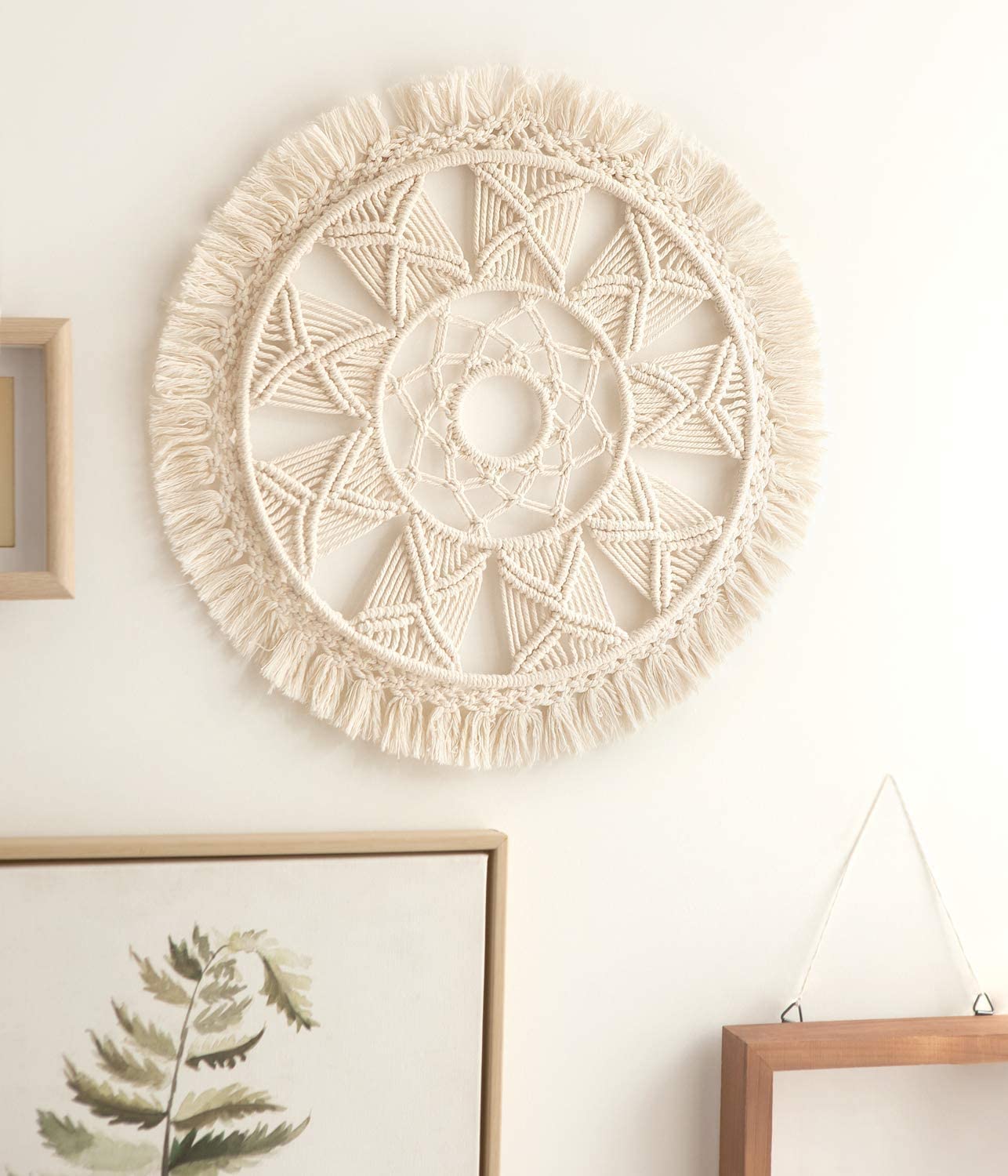 Wagon Brand| Macrame Dream Catchers, Boho Wall Hangings, Home Decor, Handmade Dreamcatcher for Bedroom, Balcony, Garden, Party, Cafe, Small Ring Beaded Pack of 1 | WBDC 2323 | 15" H x 15" W-image-10