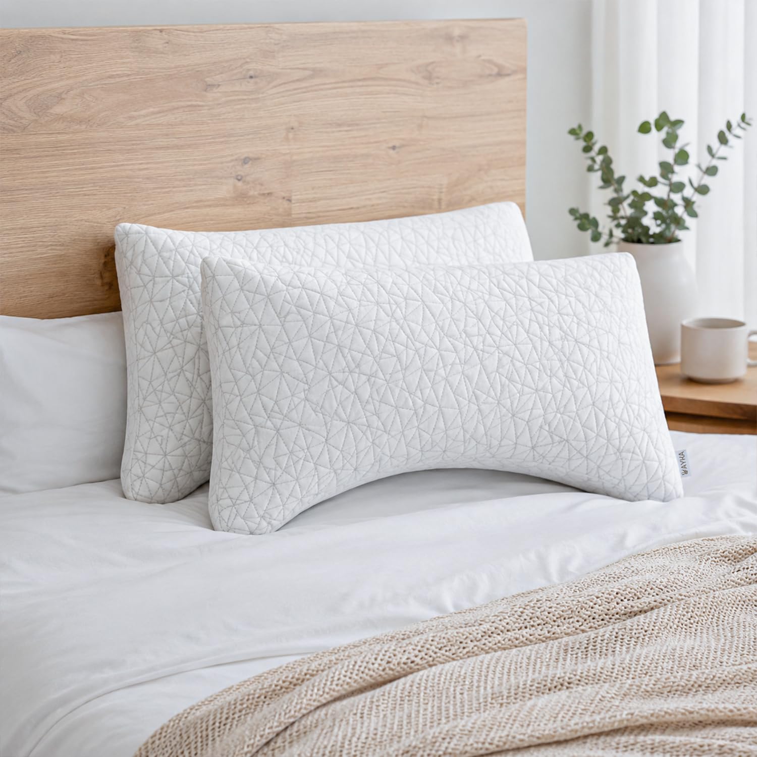 AYKA Premium Microfiber Pillow for Sleeping | Super Soft & Fluffy Bed Pillow | 100% Virgin Microfiber Filling | Hypoallergenic, Breathable | Ideal for All Sleeping Positions 20x27 | White | Set of 2