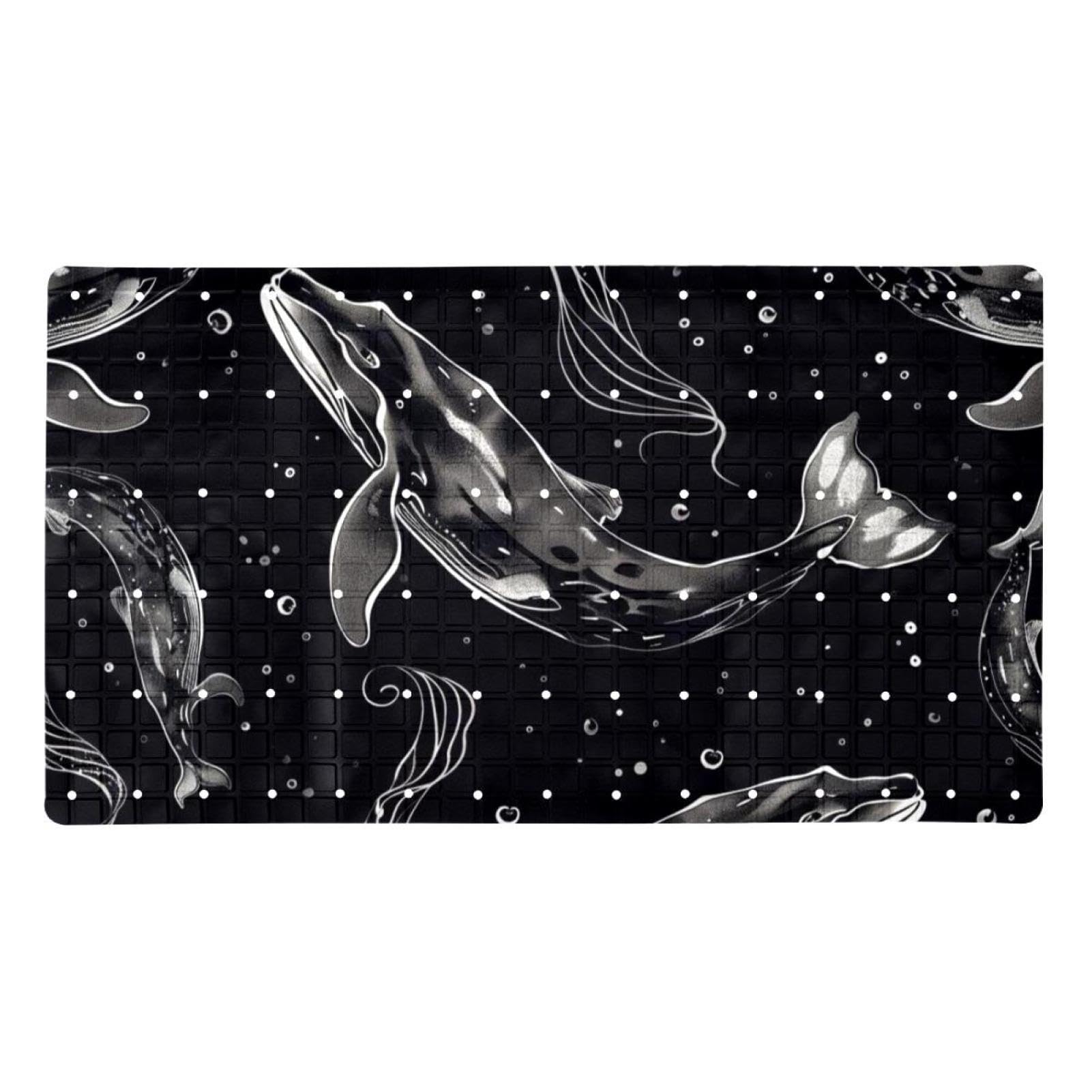 Tapis de bain antidérapant extra long motif baleine et sirène Dark Ocean