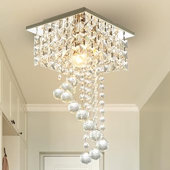 Finktonglan 20cm Mini Crystal Chandelier, Square Flush Mount, E27