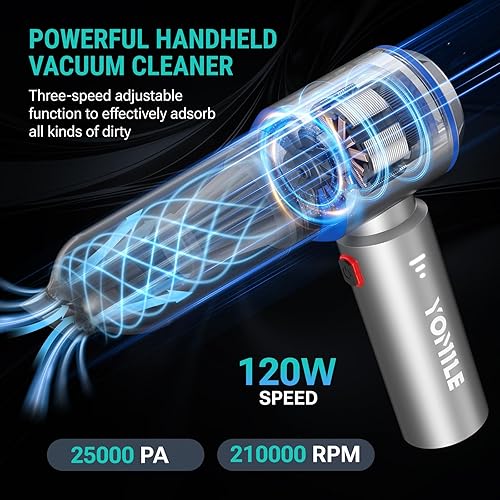 Miniatura 8 de Mini aspiradora, 2 en 1 15000 PA sin escobillas para coche y 150000 rpm, soplador de aire de batería de 9000 mAh, aspiradora de mano inalámbrica