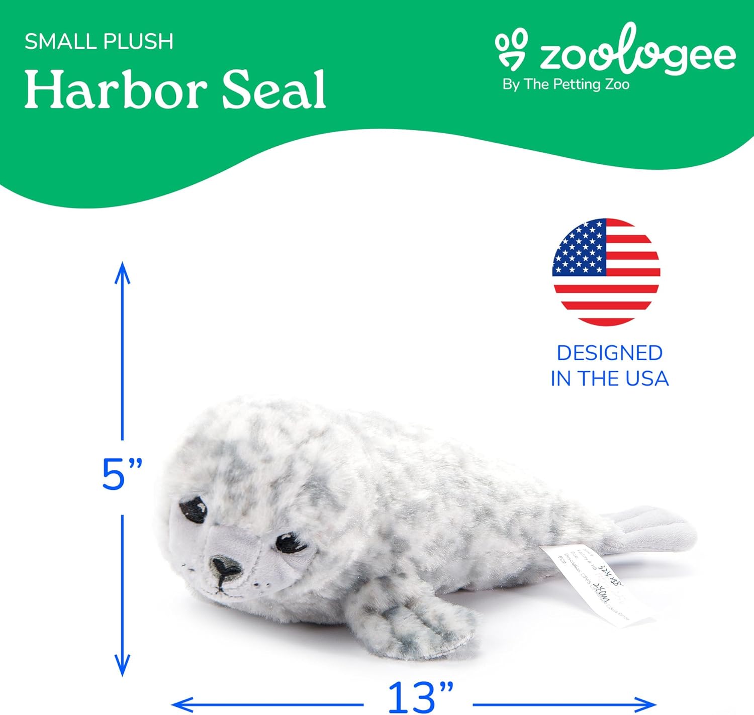 The Petting Zoo Harbor Seal Stuffed Animal Plushie, Gifts for Kids, Earth Keeperz Sealife Animals, Zoologee Grey Harbor Seal Plush Toy, 13 inches
