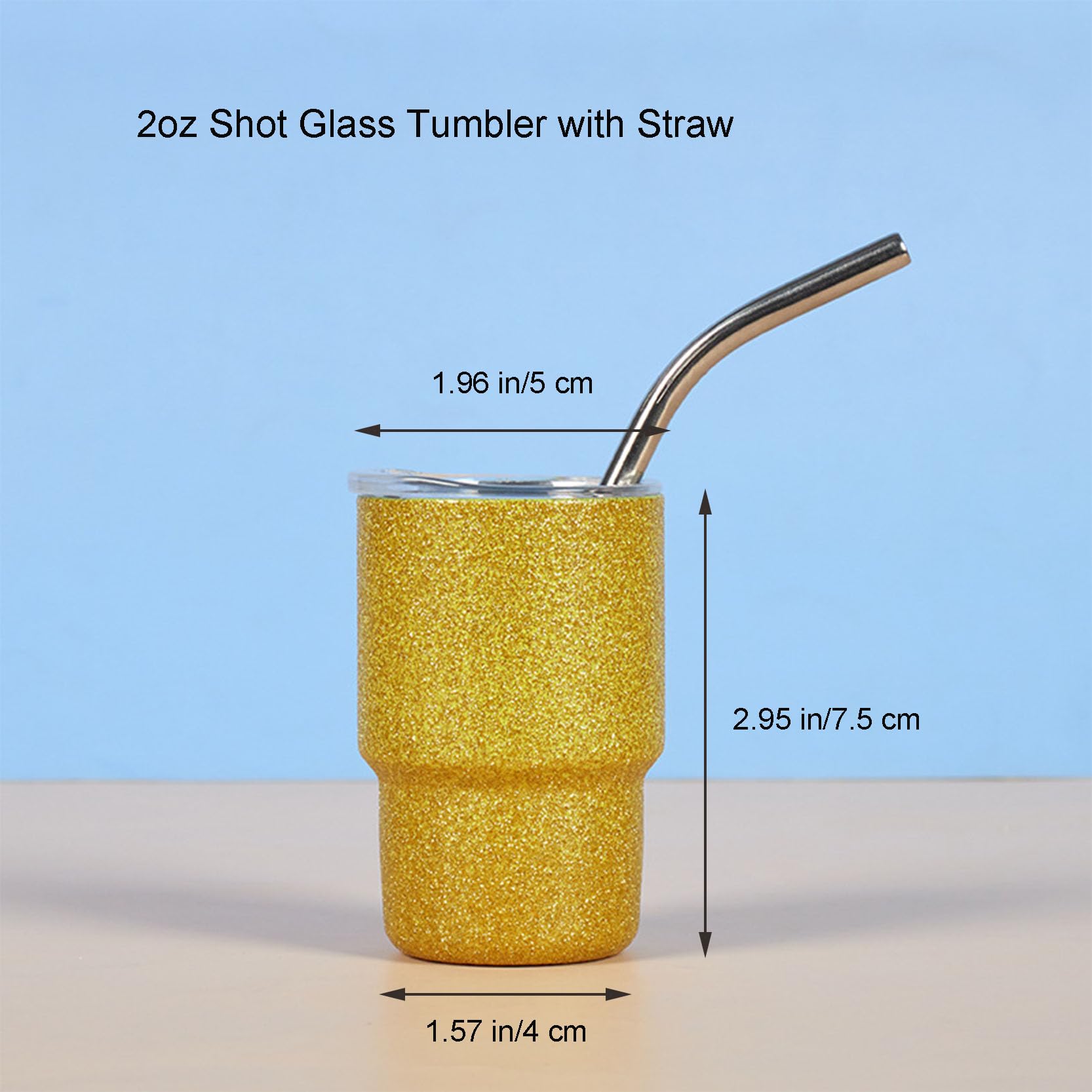 Paquet de 6 Verres à Shot avec Couvercle et Paille, Mini Verres à Shot à Double paroi par Sublimation de 2 oz, Petits gobelets en Acier Inoxydable,Orange-2oz