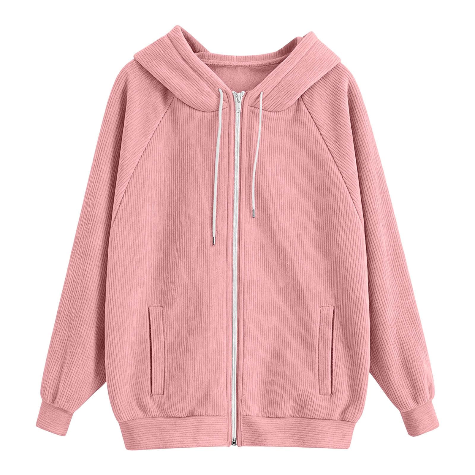 Felpa con Cappuccio da Donna con Cerniera, Maglione in Velluto a Coste, Giacca Invernale Cappuccio, Giacca di Transizione Cerniera e Felpa Tinta Unita per Esterni Tasche, Zip E Gatto