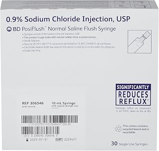BD PosiFlush Prefilled Normal Saline Flush Syringe, 10 mL Syringe, 10 mL Saline Fill, #306546, (30 Count)