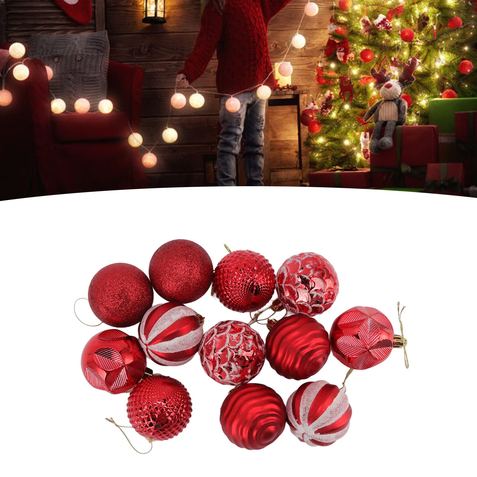Bolas Arbol de Navidad Adornos De Bolas Navidad para Árbol, Decoraciones Inastillables, Bola Colgante para Fiesta Navideña, 12 Uds Decoración de Temporada(A)
