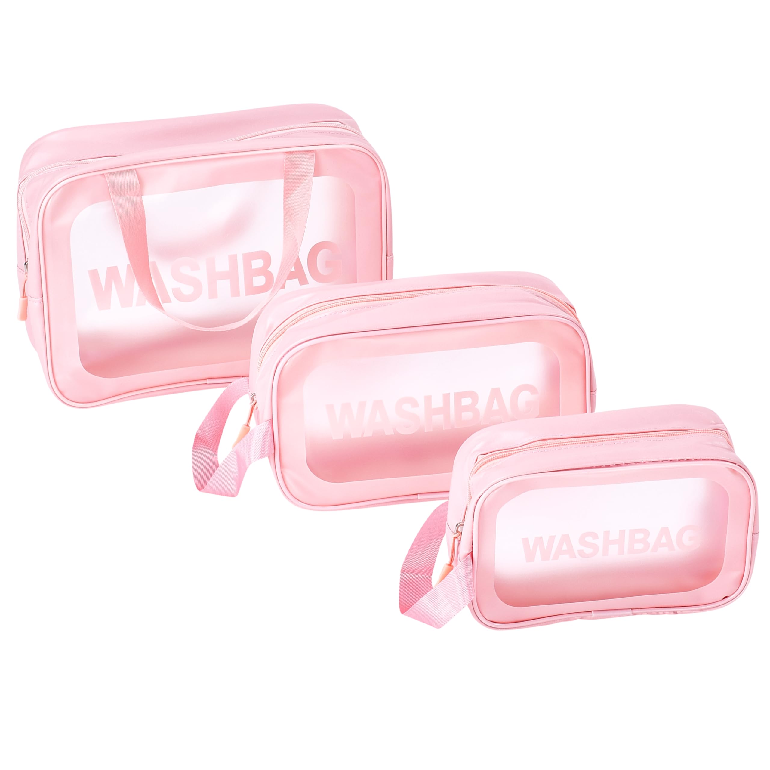 Tranquil Beauty Clear Toiletry Bag - Pink Toiletry Storage Bags - Set of 3 - Clear Toiletry Bags for Travel - Easy Clean, Lightweight, Perfect for Toiletries, Cosmetics - Gift for Women