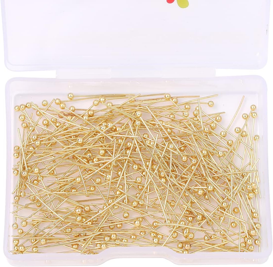 BEADIA 14K Gold Plated Ball Head Pins Non Tarnish 20mm 300pcs for Jewelry Making Findings