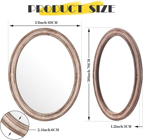 Miniatura 3 de sawsile Espejo de madera ovalado, rústico de 24 x 30 pulgadas, espejos decorativos de madera natural para dormitorio, baño, sala de estar o entrada