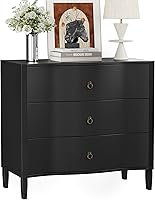 Algherohein 3-Drawer Black Mid-Century Modern Dresser with Fluted Drawers, 31.5" Wide Bedroom Chest & Nightstand