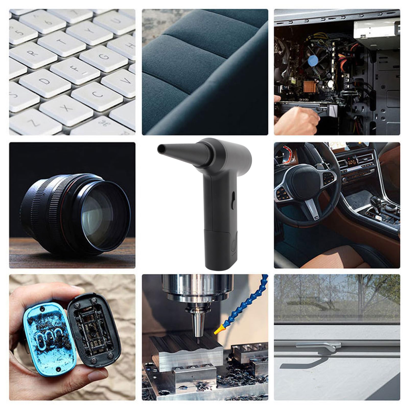 Focket Spolverino Ad Aria Compressa, Spolverino Elettrico con Motore Brushless da 110.000 Giri/min, Aspirapolvere Portatile con 7 Accessori per la Pulizia dell'Auto del Computer con Tastiera
