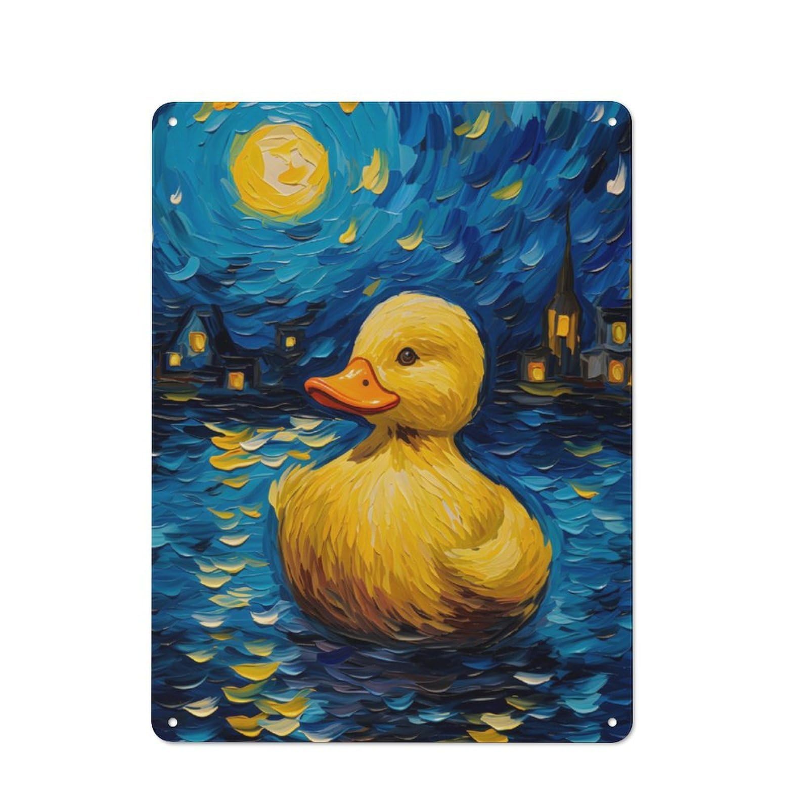 Cottage Tin Sign 40x30cm Featuring The Starry Night Duck, Porch Wall Decor for Shed, Garden Room, Porch Or Garage