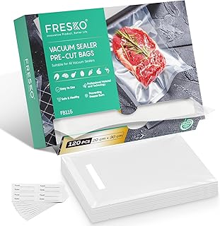 FRESKO Vacuum Sealer Bags 20x30cm 120 Count,Textured Vacuum Food Sealer Bag,Thick Embossed PreCut Bags | BPA Free | for Sous Vide Cooking and Food Storage Withstands Freezing, Boiling and Microwaving