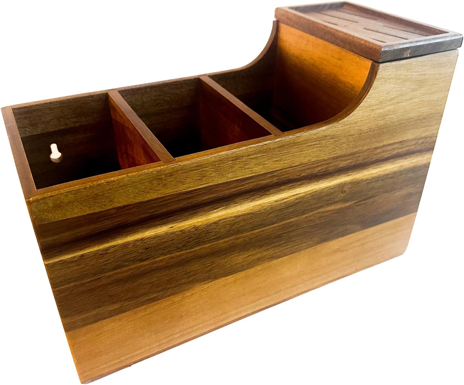 Kitchen Utensil Holder & Organizer with 6-Knife Storage Block - Wood - Countertop or Wall Mountable - Moisture & Water Resistant - Non-Slip Pads