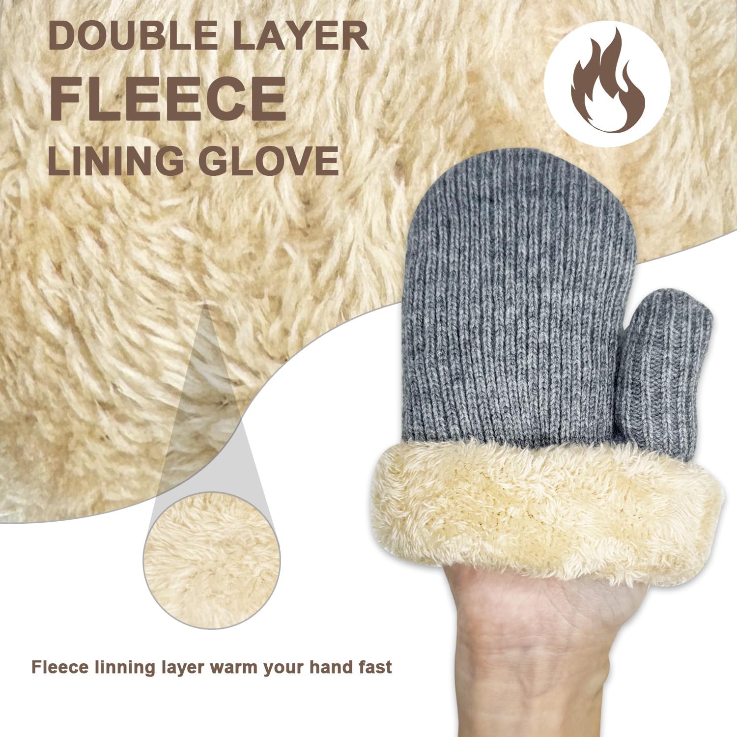 Winter Mittens for Women Men Warm Fleece Lining Stretchy Knit Thermal Snow Gloves for Cold Weather Gifts - Image 2