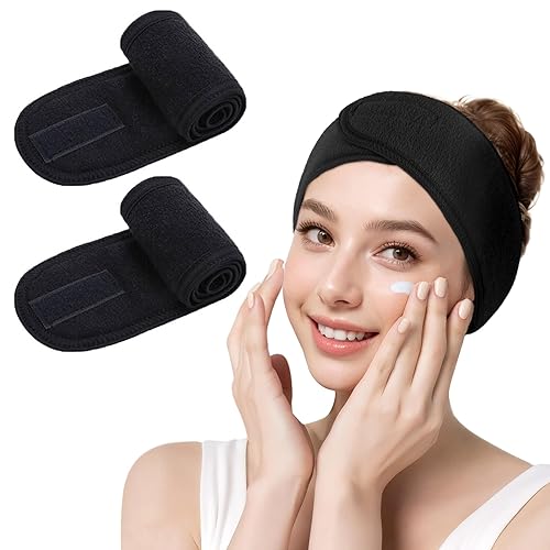 Diadema para spa facial, 2 toallas elásticas y ajustables de felpa con cinta mágica, deportivas, para el baño y maquillaje