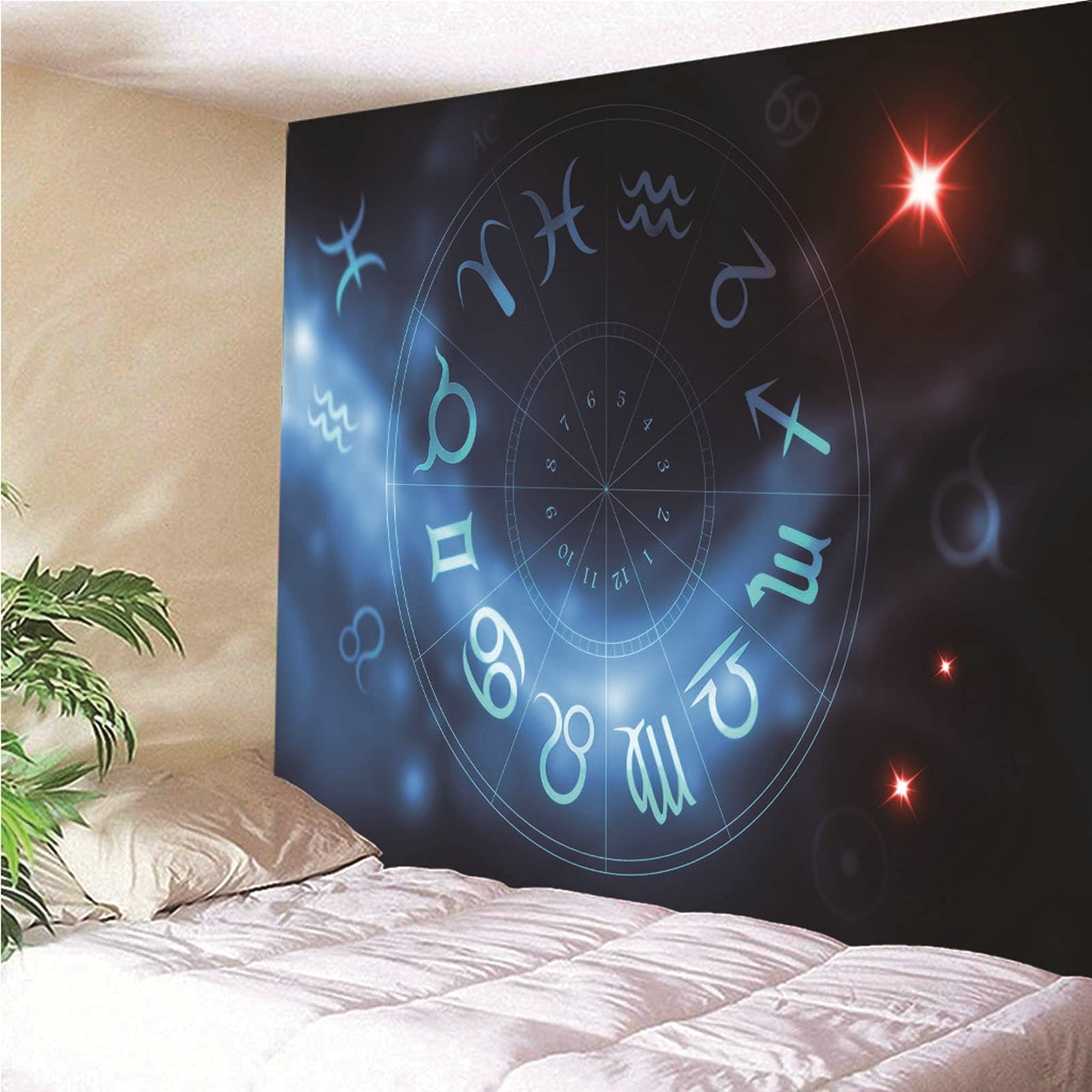 Aeici Tela Pared Playa, Manta Pared Decorativa Tapiz Patrón Simple de Doce Constelaciones- Azul, 240x220CM