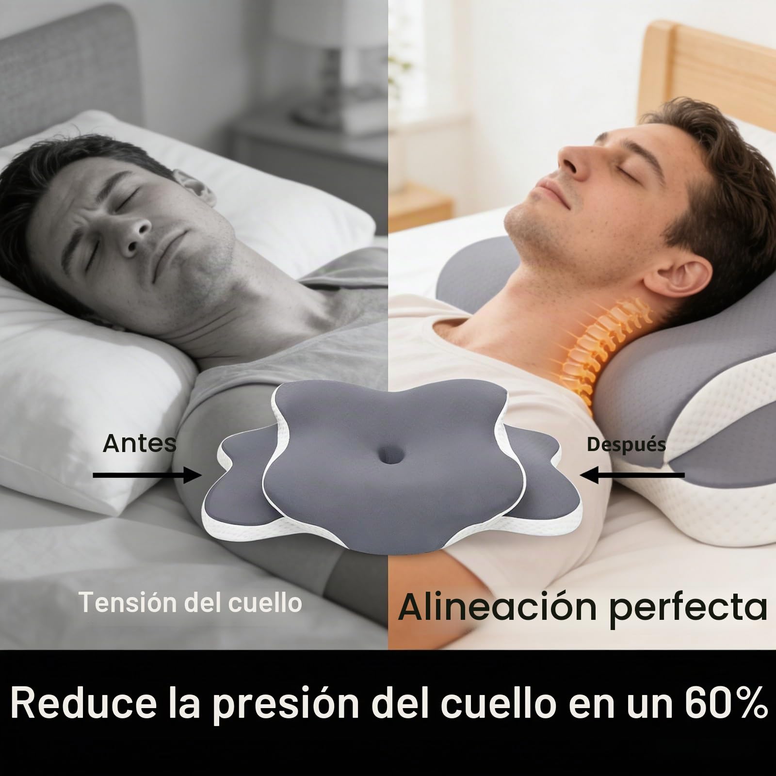 Almohada Cervical Para El Cuello, 2ps Almohada Cervicales Y Cuello Ergonómica, Almohada Viscoelástica Para Dormir De Lado, Soporte Para Cuello Y Hombros, Almohada(Dark Gray)