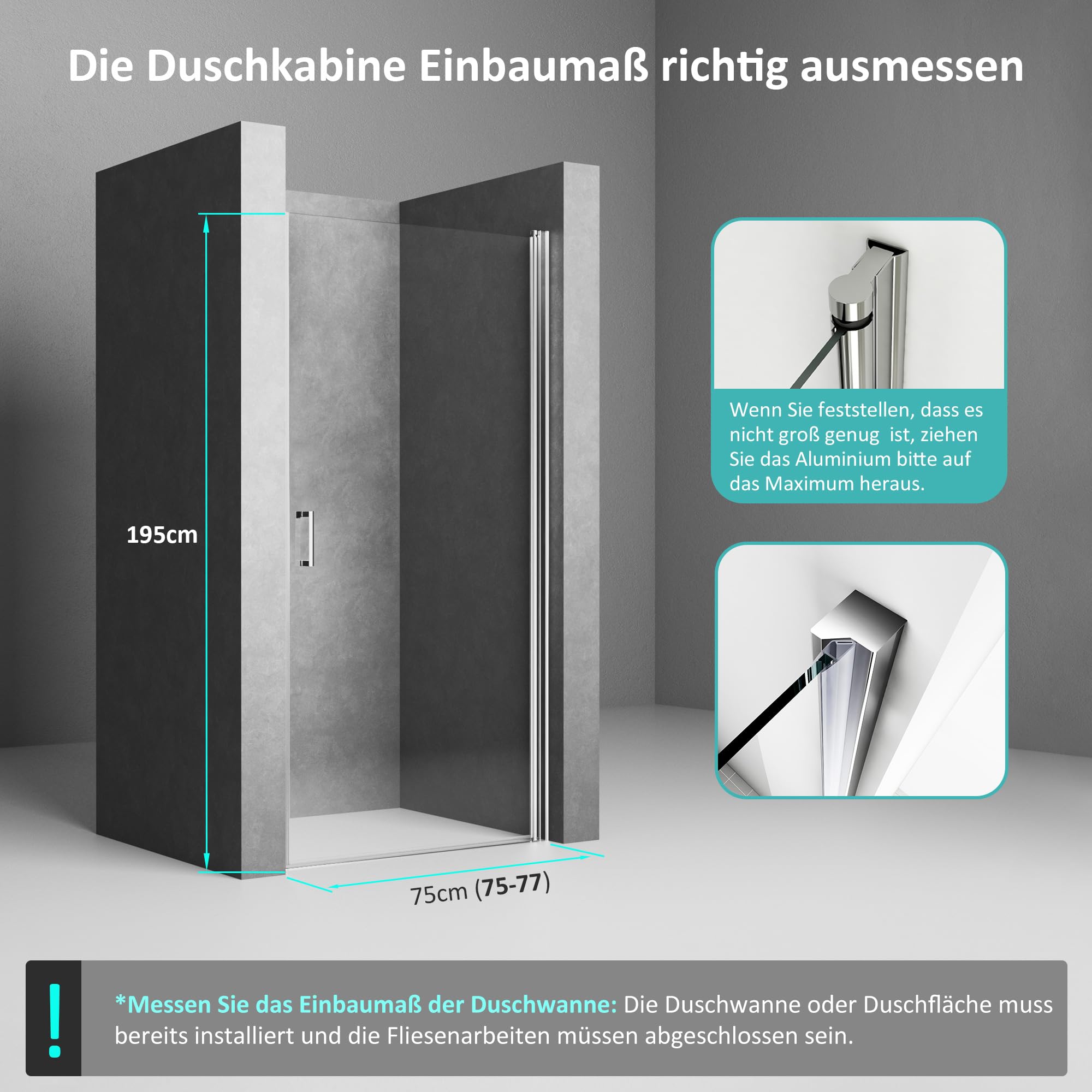 Duschtür in Nische 75 cm Nano Beschichtung Nischentür Schwingtür 6 mm ESG Glas Dusche Glastür Dusche Pendeltür Höhe 195cm,Leicht zu Reinigen