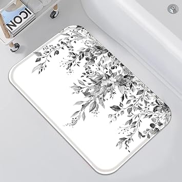 Black White Eucalyptus Small Bathroom Rugs Mat Grey Watercolor Plant Leaf with Floral Bath Rug 24 x 16 in Water Absorbent Non Slip Washable Shower Mat Memory Foam Bath Mats for Bathroom Decor