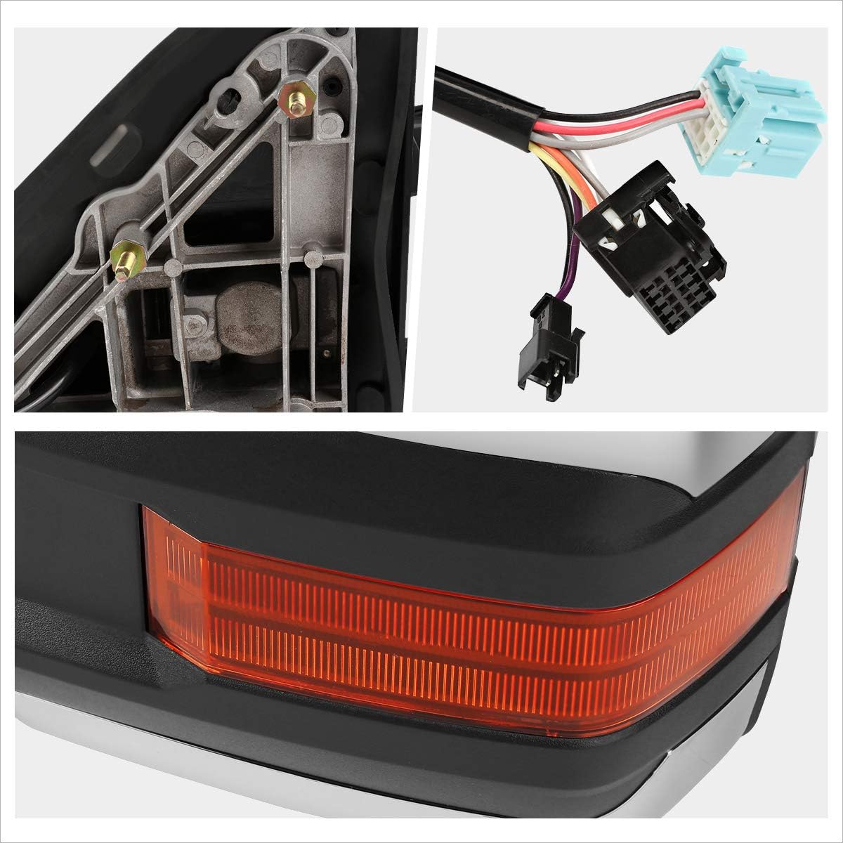 [Pair] Power Heated Tow Towing Mirror w/Amber LED Signal Compatible with Silverado Sierra 03-07,Chrome