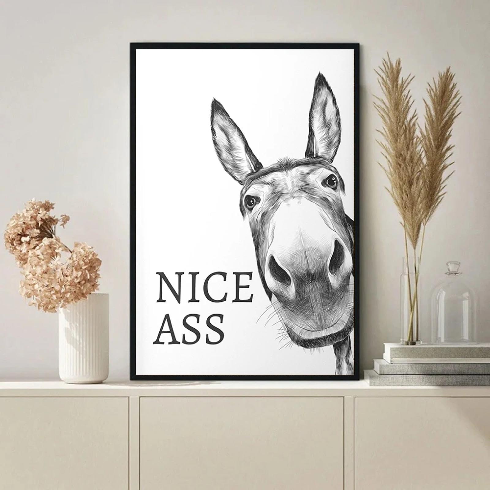 ZHUOYA Nice Ass Quote Funny Donkey Canvas Paintings Minimalist Posters And Prints Wall Art for Toilet Decoration Bathroom Picture 60x90cm frameless