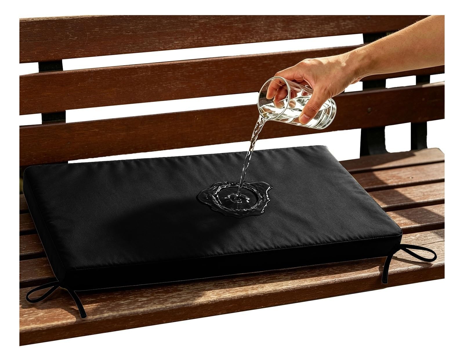 Outdoor Sofa Cushions Waterproof 80% Thick 5cm/1.9" Replacement Bench Seat Cushion Outdoor, Patio Furniture Long Cushion with Ties, Bench Seat Pad for Porch Swing Garden(Black,65x55 cm 26x22 in)