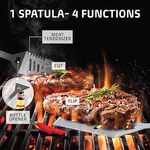 Vista 7 de Kaluns Accesorios para Barbacoa, Regalos para Papá para Navidad, Regalos para Barbacoa, Juego de Herramientas para Barbacoa de Acero Inoxidable