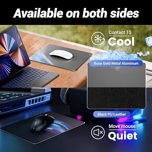 Miniatura 4 de HONKID Alfombrilla de mouse de metal de aluminio, delgada y rígida de doble cara, impermeable, control rápido y preciso, alfombrilla de mouse para