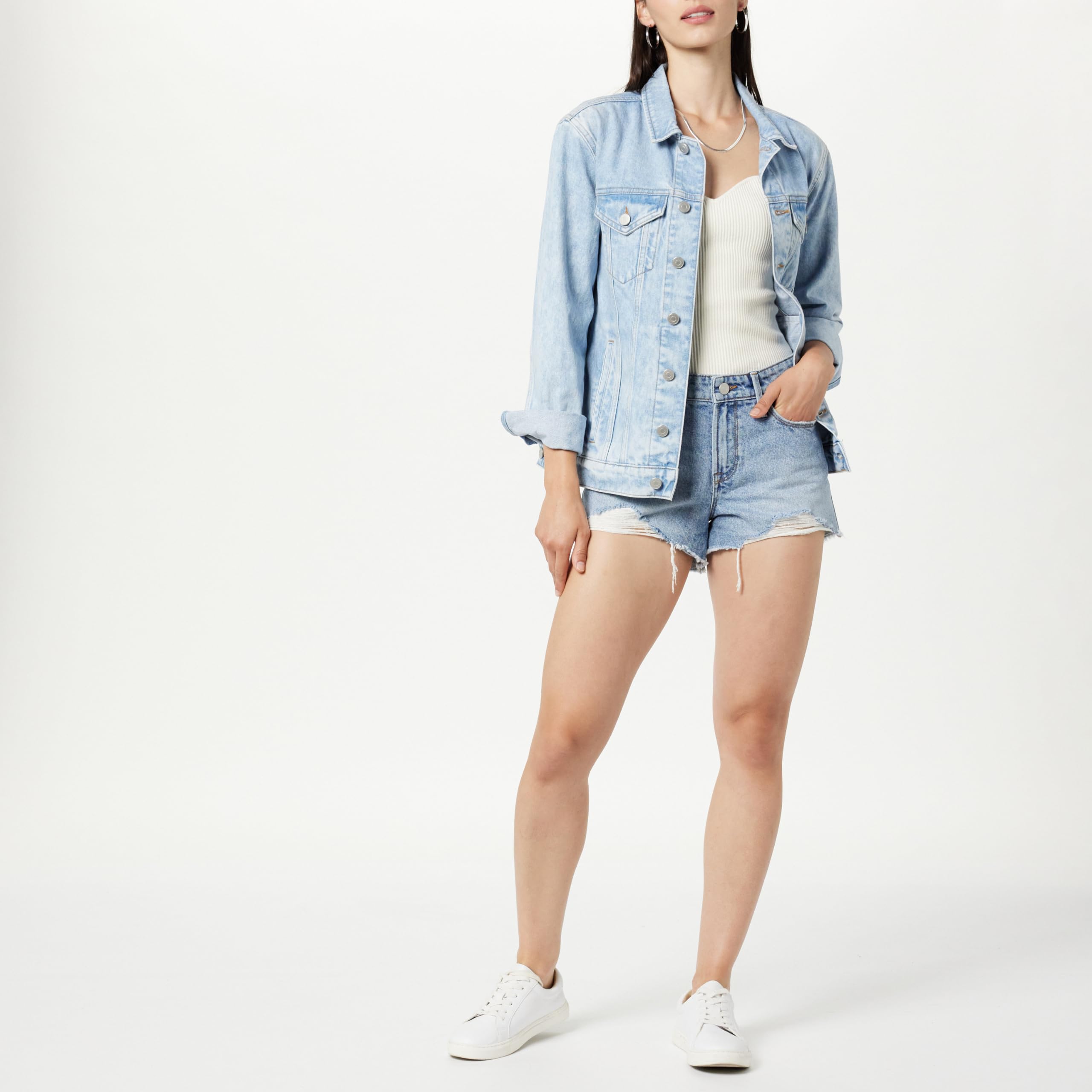 The Drop Pantaloncini da Donna, Arin, in Jeans, Effetto Sdrucito