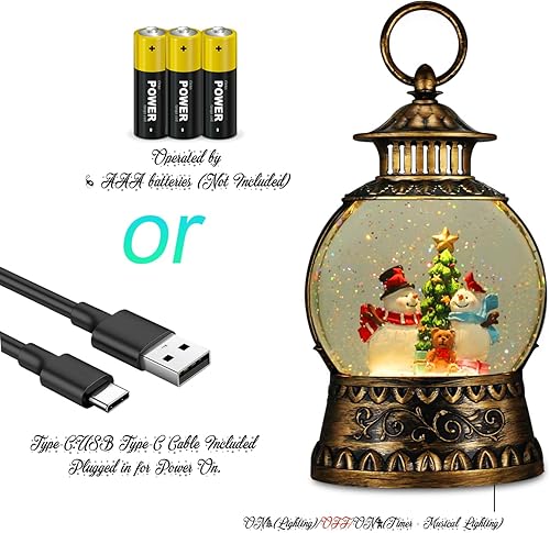 Miniatura 37 de Globo de Nieve Cardinal, Globo de Nieve Musical de Muñeco de Nieve Navideño tipo Linterna con Luces con Temporizador de 6H a Batería y Alimentado