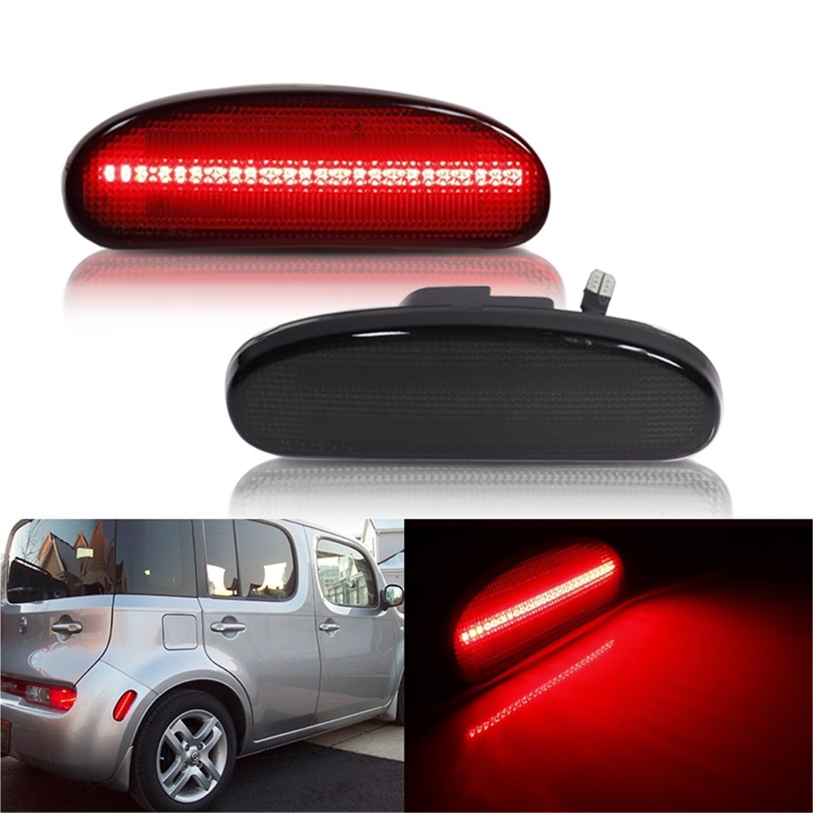 Compatible With NISSAN CUBE 2009-2014 Red Rear Sidemarker Lamps Red Driving Lights/Parking Lights,Rear Side Marker Light T10(Smoked Lens)