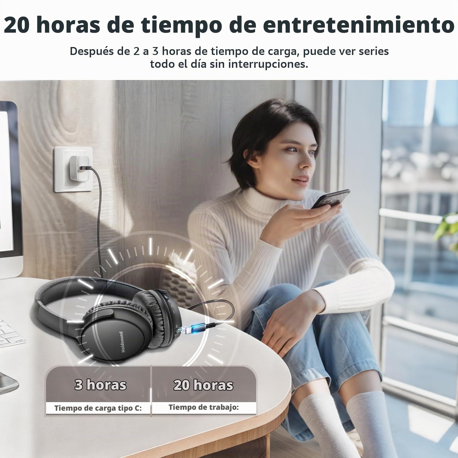 Holdsound Auriculares Inalámbricos para TV, Sin Retraso de Audio, 20 Horas
