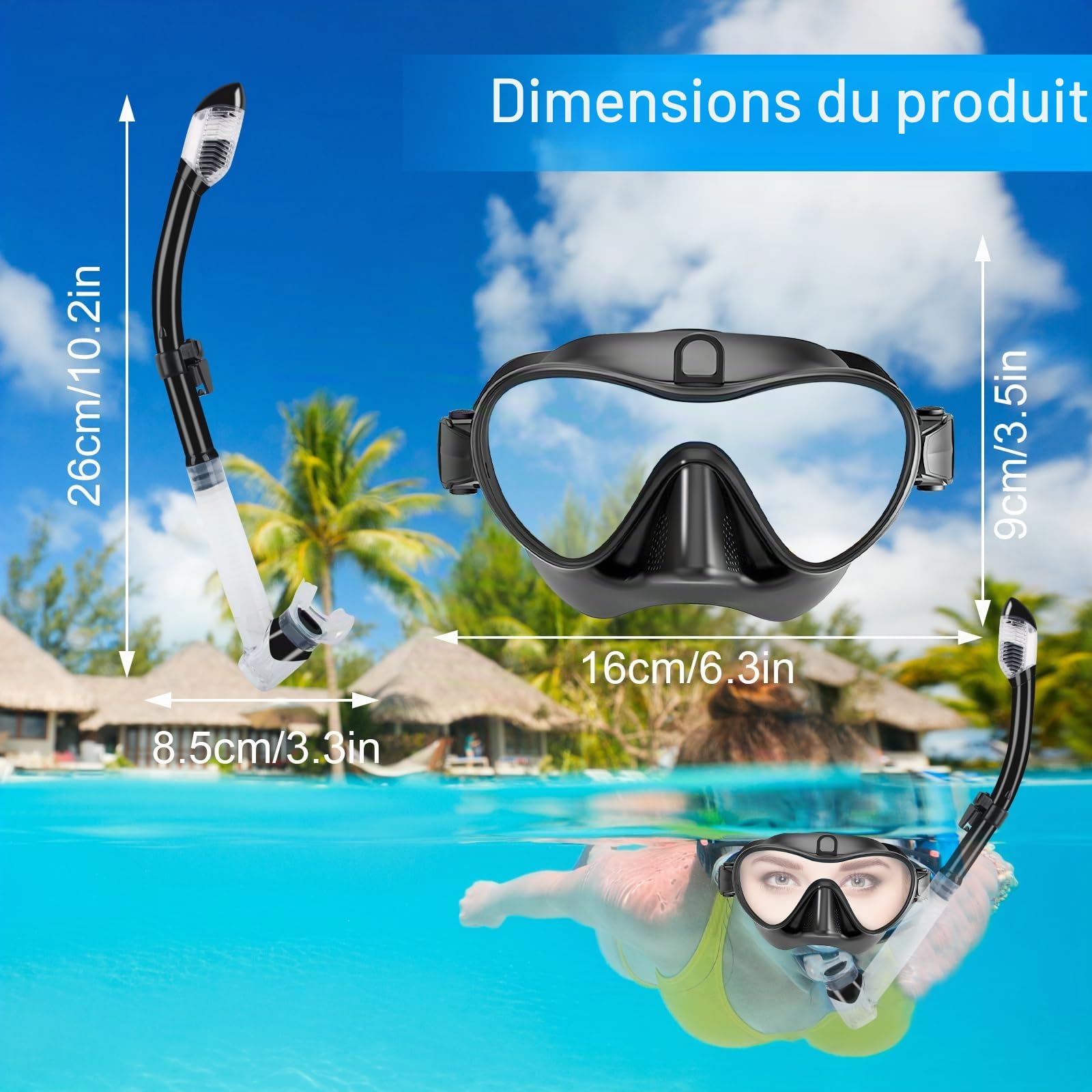 Plongée Ensemble de Plongée Tuba, Équipement de Plongée avec Tuba, Silikon Masques Plongée, Snorkeling Lunettes de Natation, Diving Mask, Masque Piscine