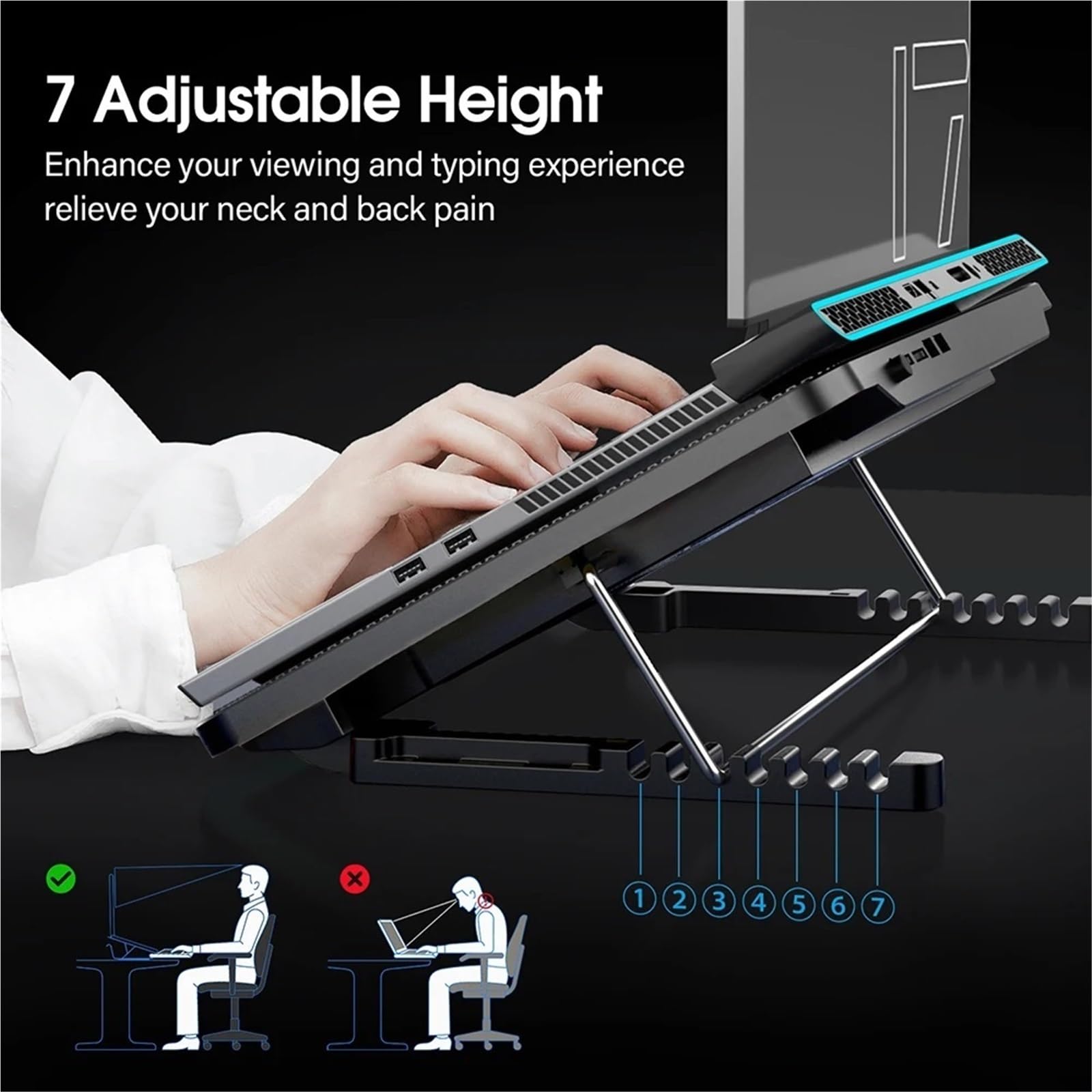 Laptop Cooler podstawka pod laptopa Podkładka chłodząca do laptopa z 6 cichymi wentylatorami, regulacją prędkości wiatru na 7 wysokości, podkładką chłodzącą do laptopa z telefonem komórkowym