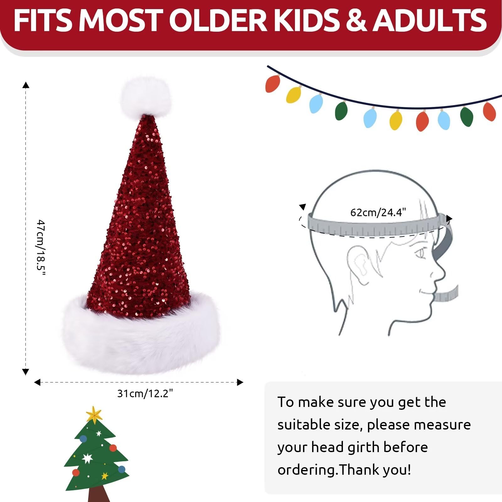 Sombrero de Navidad con lentejuelas, sombrero de Papá Noel con ribete de piel sintética, accesorio de fiesta de Navidad brillante para adultos