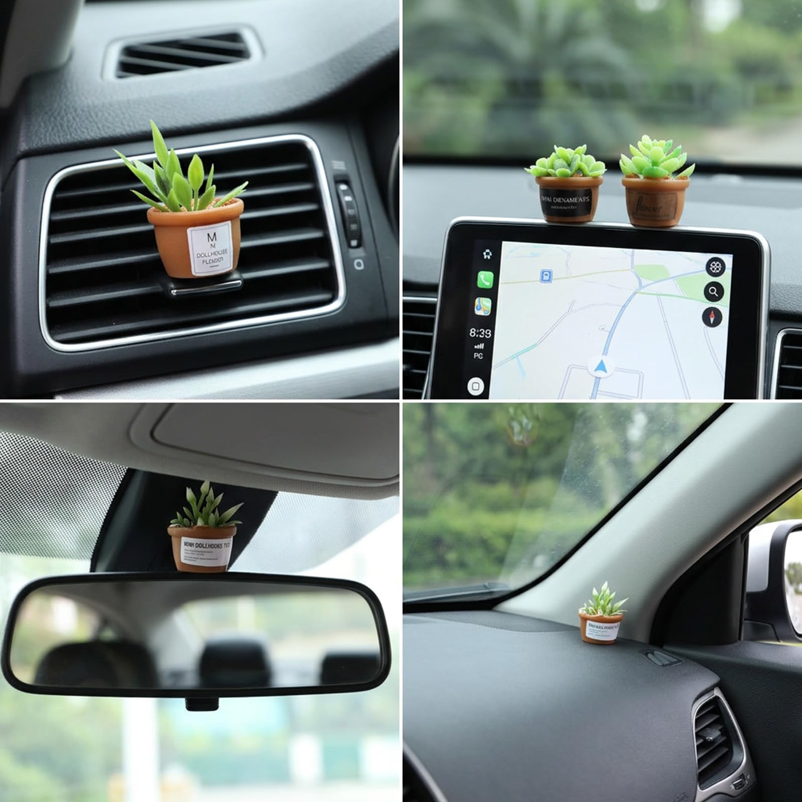 4 Stück Miniatur Topfpflanzen Auto Innenraum Deko,Mini Kunstpflanzen Auto Dashboard Dekorationen,Pflanzenmodell Autozubehör,für Autospiegel und Armaturenbretter