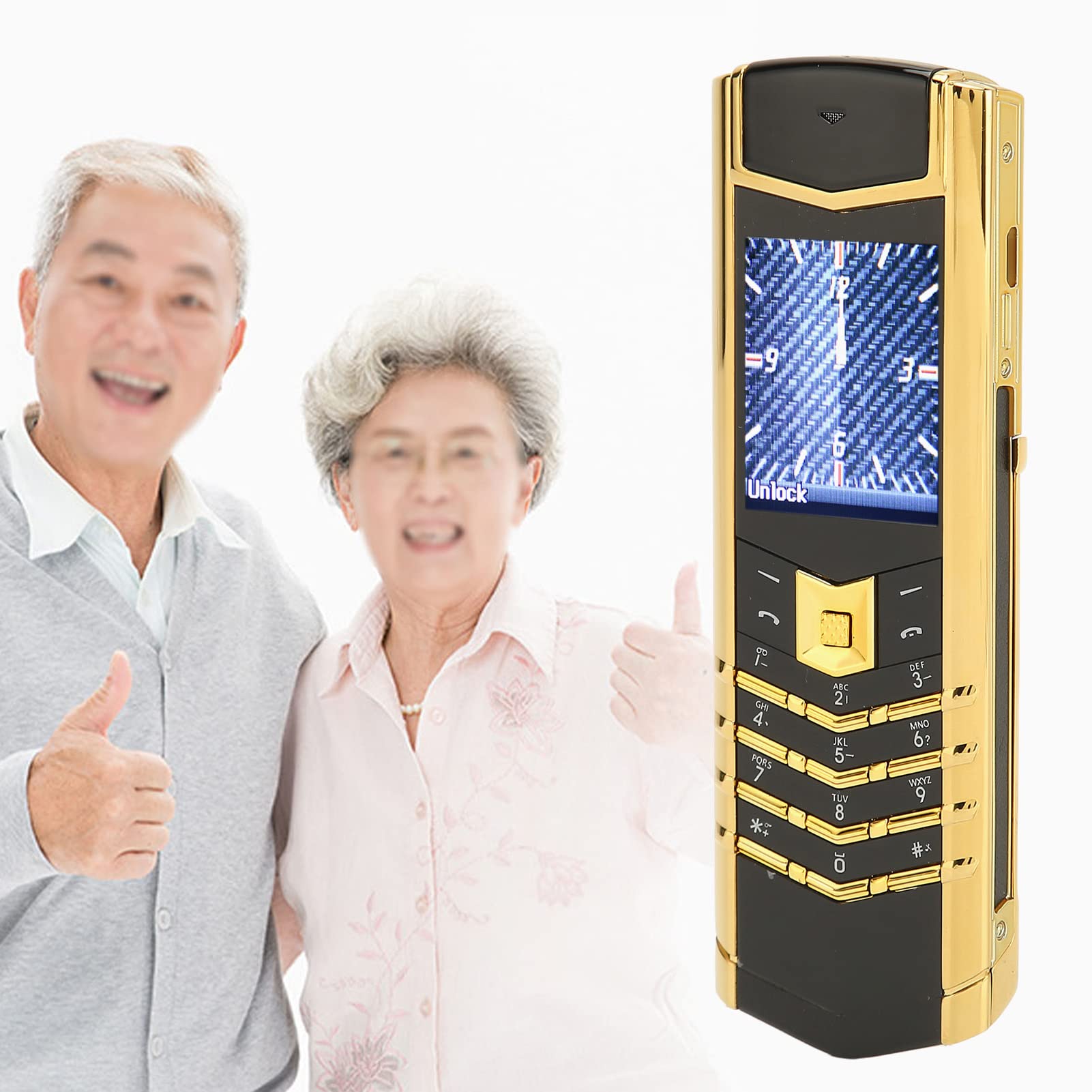 Telefon Komórkowy 2G GSM dla Osób Starszych, Smartfon 1,5 Cala Mini Telefon Komórkowy, Kamera Tylna 5 MP, ładowanie USB, Duża pojemność 1600 MAh, Obsługa Dwóch Kart SIM 2G GSM 850 900 1900 2100 (Czarne złoto)