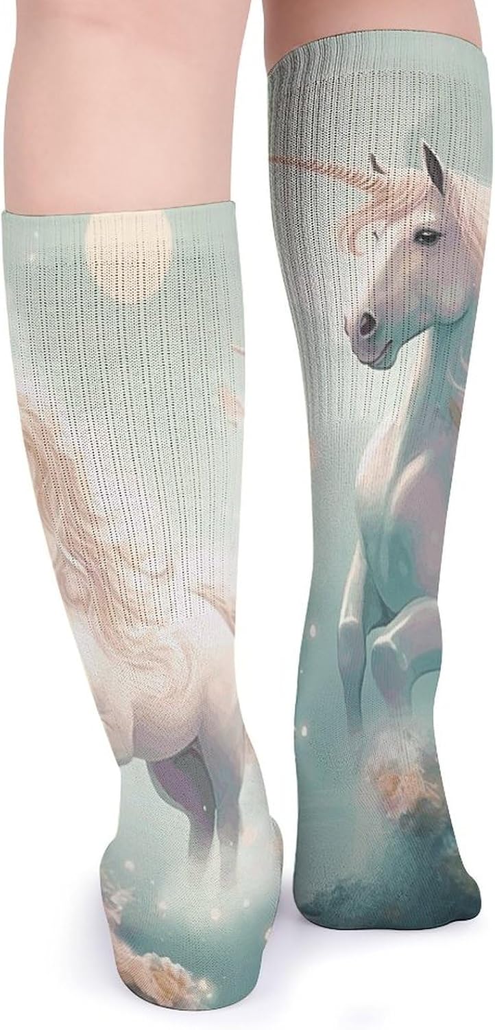 Breathable Crew Sock, Moisture Wicking, Athletic Calf Socks, Cozy | Two Horses in The Sky Compression Socks for Women Men, Lightweight High Work Socks for Business, Casual