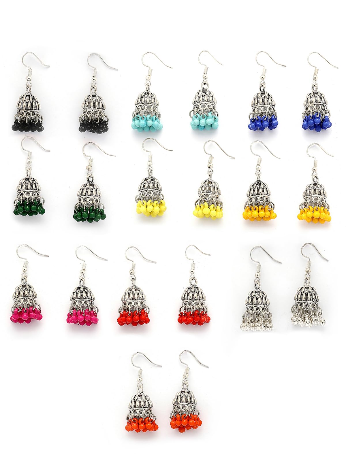 Style Oxidised Silver Plated with Multicolor Beaded Mini Jhumka/Jhumki Earring Combo Jewellery for Women & Girls-image-31