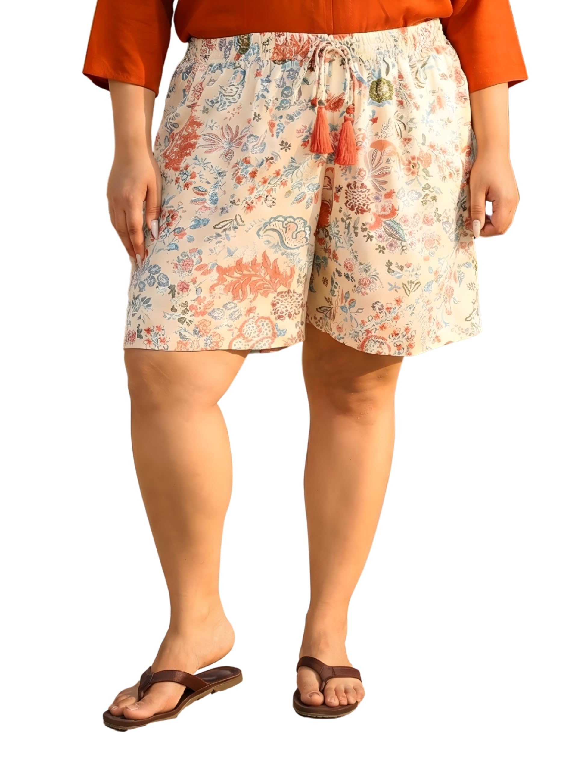 Women's Plus Size Floral Print Rayon Beach Shorts (XL to 7XL)