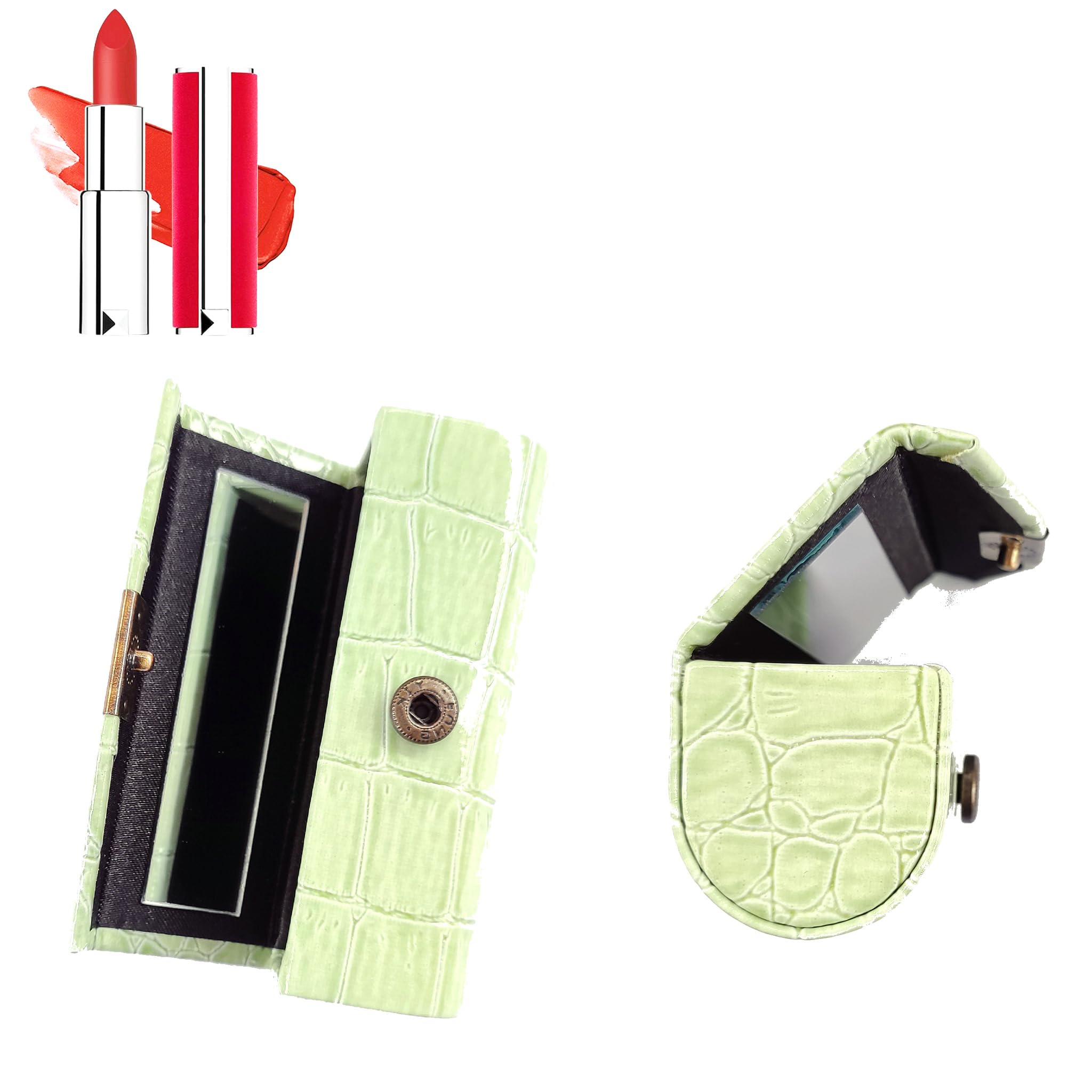 XIAOBUU Leather Lipstick Case Organiser, Durable Waterproof Holder With Button Closure and Makeup Mirror