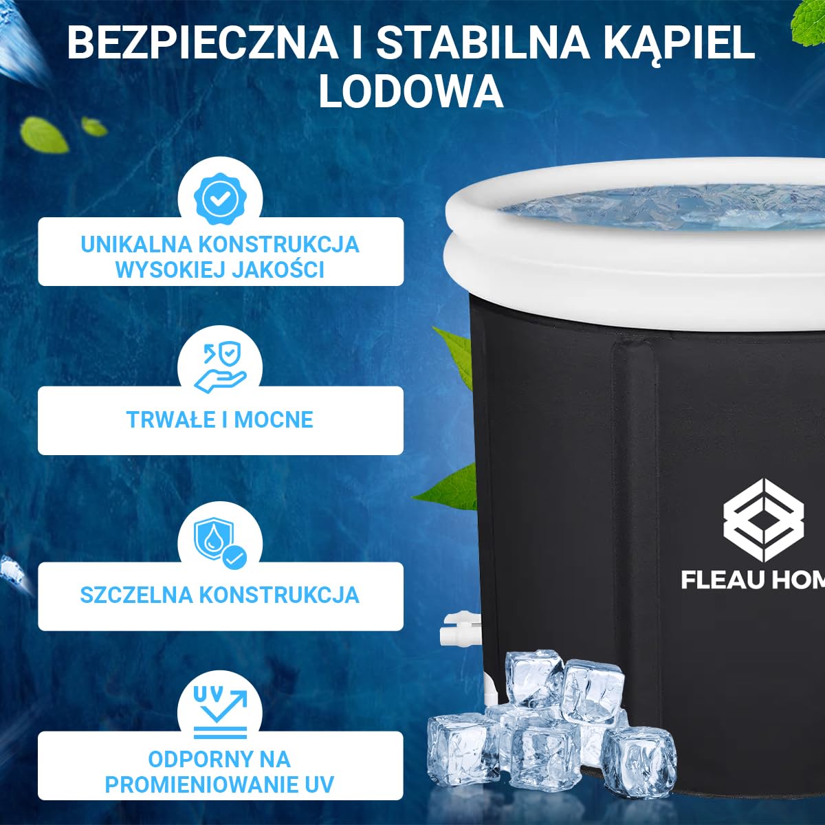 Fleau Home Kąpiel lodowa XXL PRO – basen z pokrywą i pompką – unikalny model izolacyjny – podwójna poduszka do siedzenia – wanna nadmuchiwana – wanna – nadmuchiwana – metoda Wim Hof