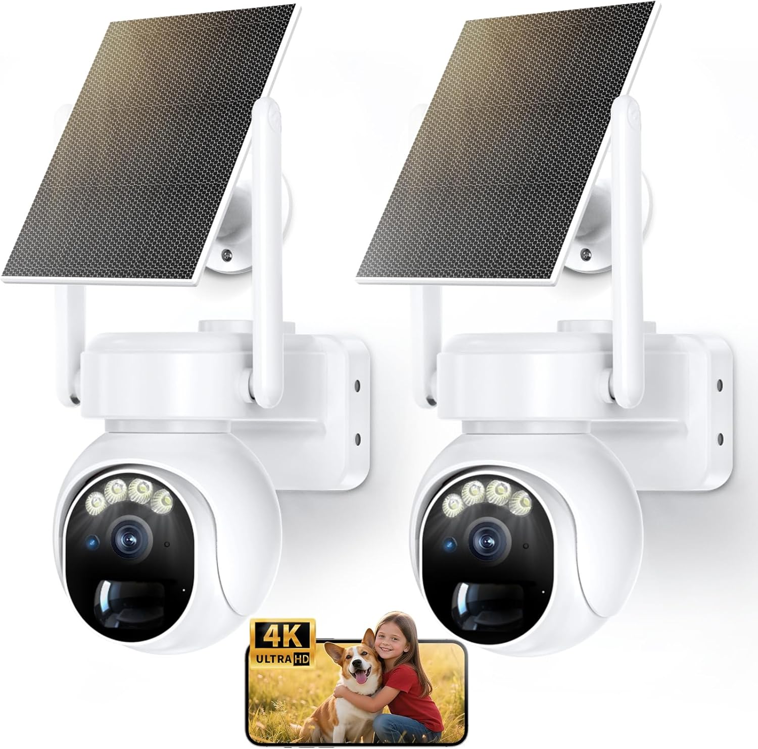 Security Cameras Wireless Outdoor -4K WiFi Cameras for Home Security with Solar/Battery Powered,360° PTZ Outdoor Camera, Color Night Vision,PIR Human Detection, 2-Way Audio, Motion Alert, IP66(2Pack) Security Cameras Wireless Outdoor -4K WiFi Cameras for Home Security with Solar/Battery Powered,360° PTZ Outdoor Camera, Color Night Vision,PIR Human Detection, 2-Way Audio, Motion Alert, IP66(2Pack)
