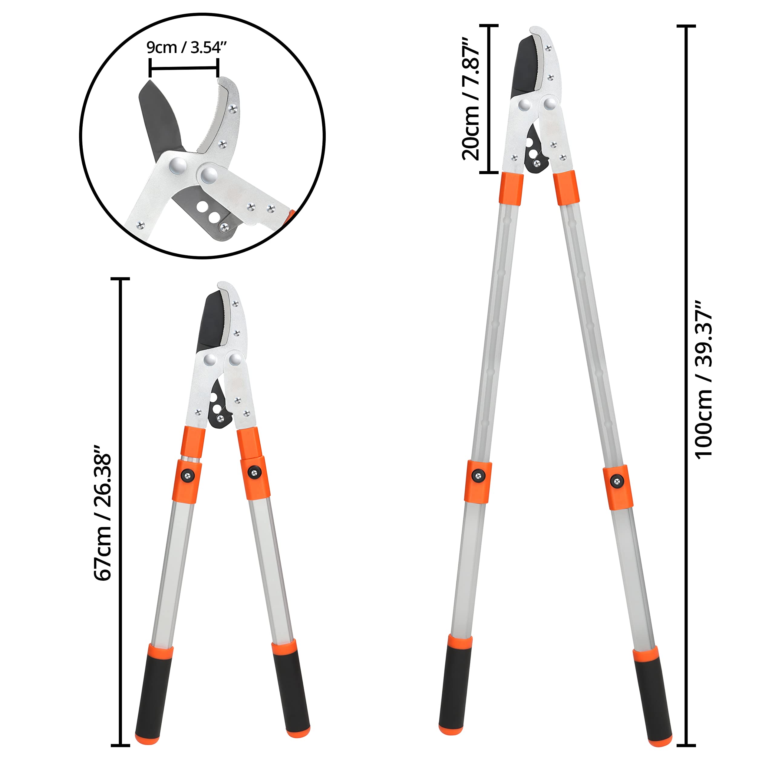 Kurtzy Hochleistungs Baumschere Teleskop Amboss Astschere 67-100 cm - Ausziehbare Garten Baumschere & Teleskop Astschere - Professionelle Rasierklingen Heckenschere für Dicke Äste