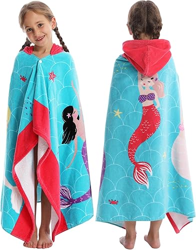 Miniatura 7 de BANGSAUR Toallas de baño de playa con capucha para niños, 100% algodón, 50 x 30 pulgadas, bata de baño, niños pequeños de 3 a 12 años, color pez