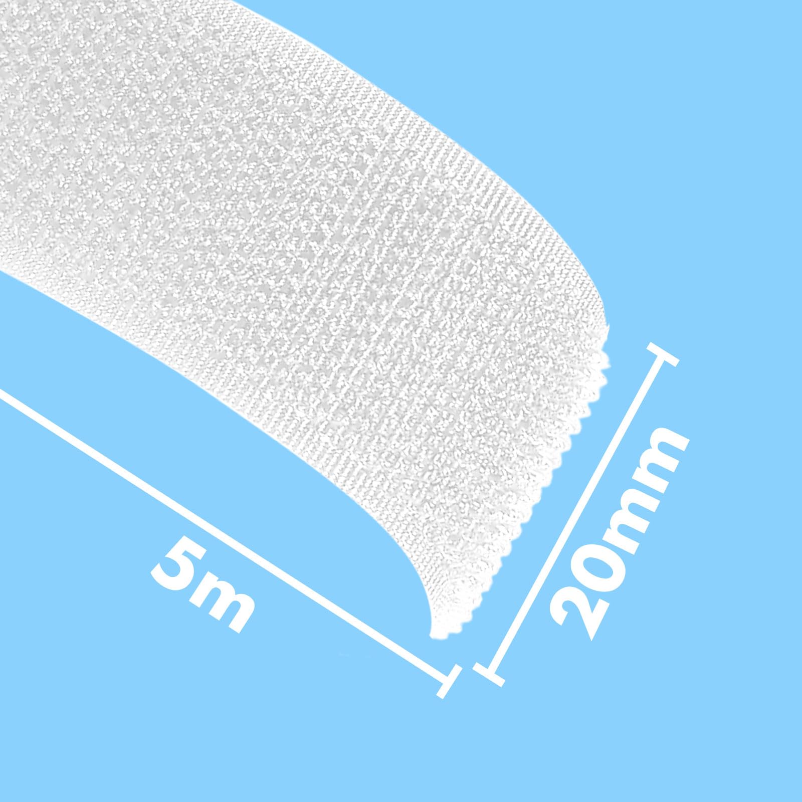 Nastro a Strappo [Bianco] a Strappo per Cucire Doppia Faccia [5 Metri x 20 mm] Hook and Loop [NON ADESIVO] Striscia Extra Forte e Resistente per Cucito Abbigliamento Artigianato Fai da Te