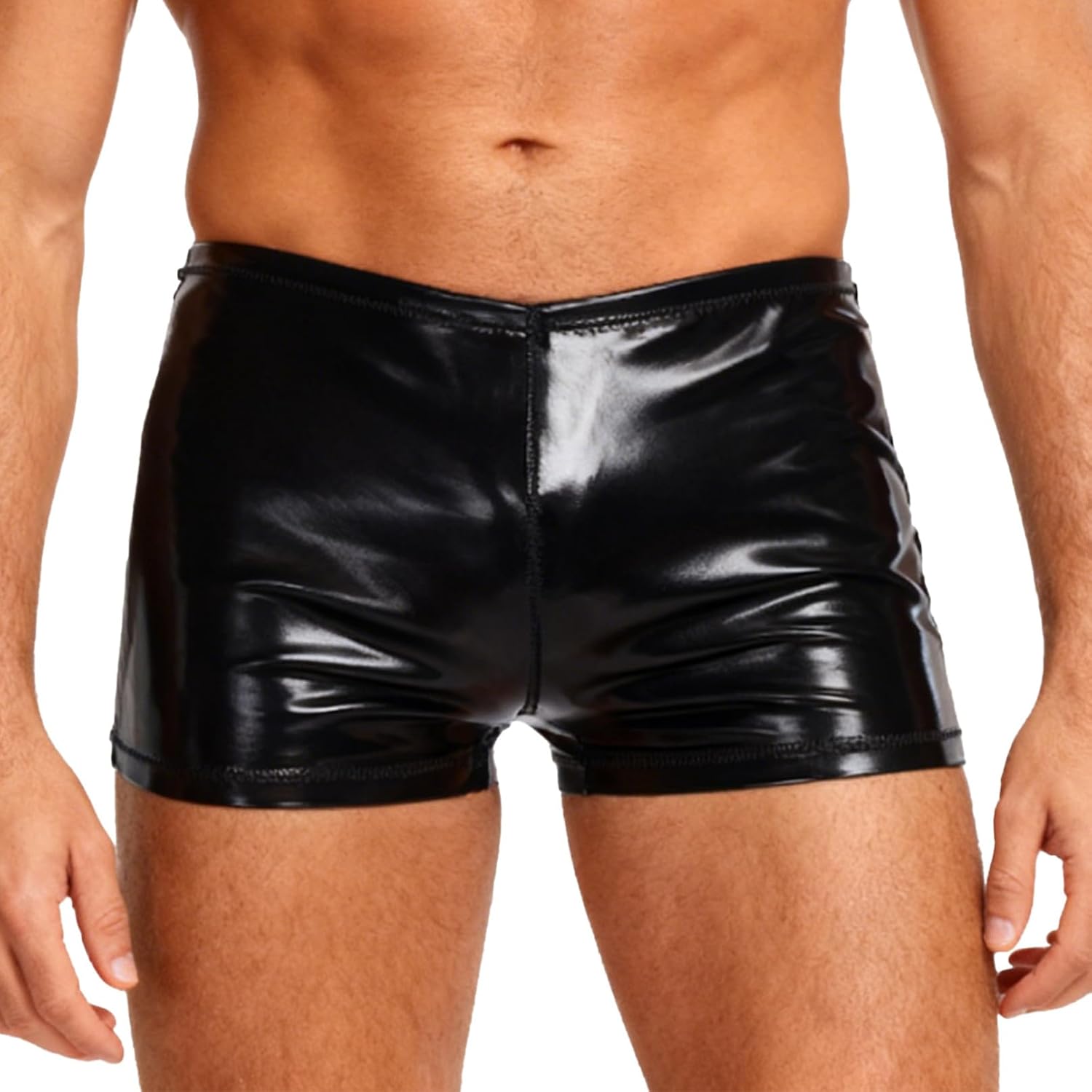 TiaoBug Mens Glossy Faux Leather Boxer Shorts Latex Wet Look Waterproof Rave Hot Pants Underwear