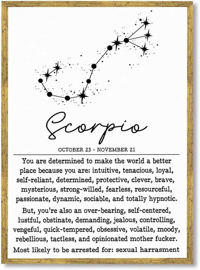 Framed Scorpio Zodiac Sign Poster Canvas Print Art Minimalist Aesthetic Wall Art Painting Trendy Exquisite Wall Decor Pictures for Dorm Room Bedroom Home Decor Art Print (Gold Framed,12L x16W)