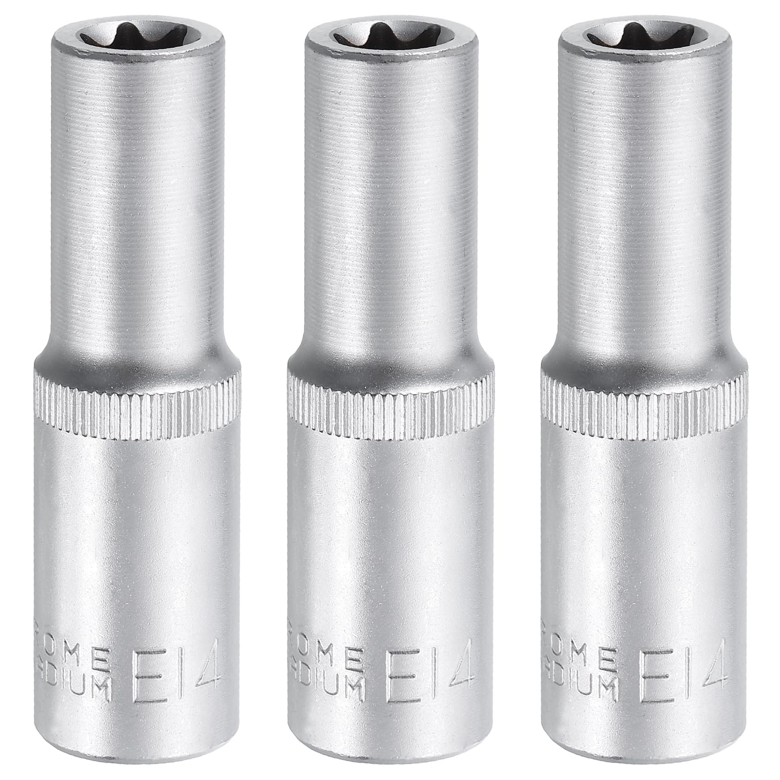 HARFINGTON 3 llaves de vaso E-Torx de 1,27 cm E14 Torx externo, enchufe profundo CR-V de 6 puntos, enchufe de estrella hembra para reparaciones de automóviles, mantenimiento del hogar, fabricación a